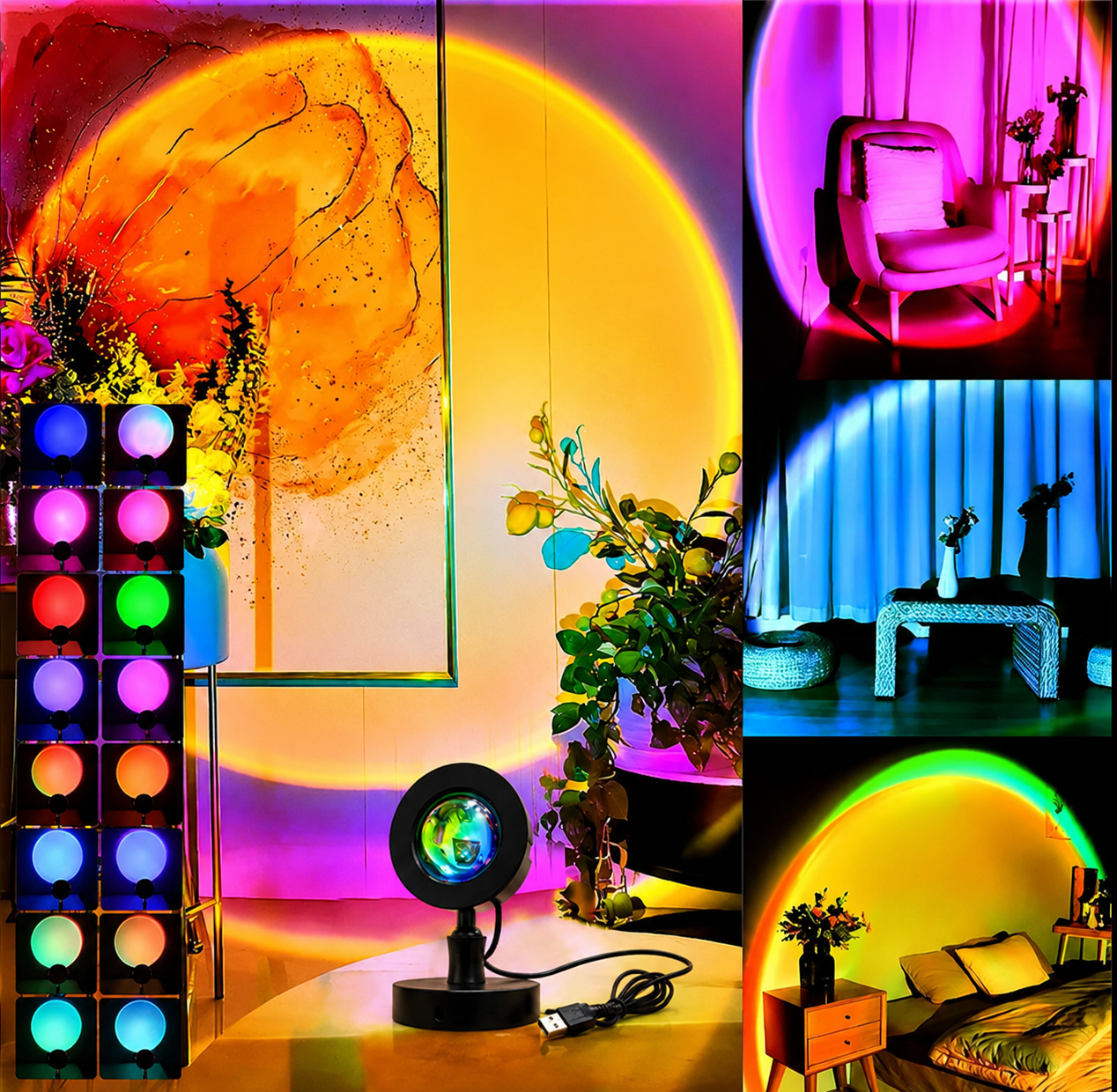 Modern RGB Sunset Projection Lamp – 16 Colors | Remote Control