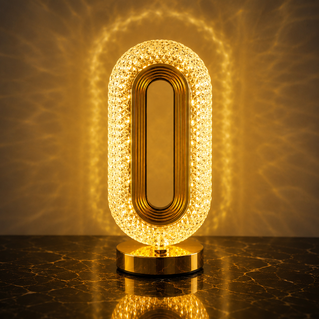 Luxury Oval Crystal Table Lamp with (3 Colors Mode) - Rechargeable