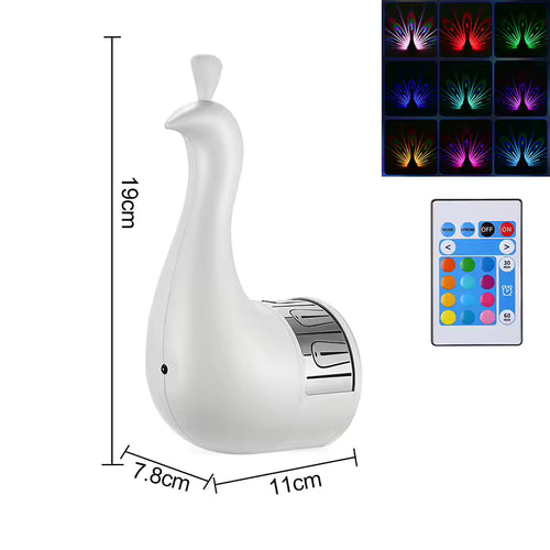 3D LED Peacock Projection Lamp – 12 Color Modes